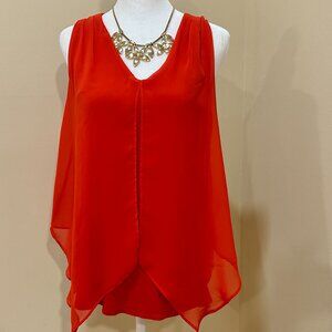 WHITE HOUSE BLACK MARKET Sleeveless Chiffon Layered Blouse V- Neck Red Size XS